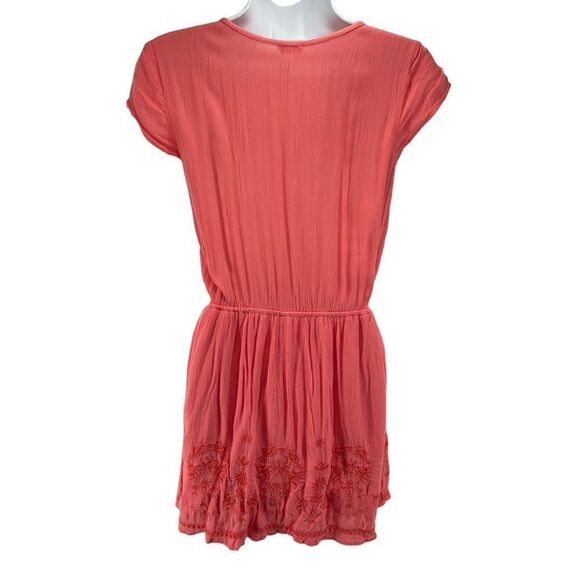 Hollister Mini Dress Floral Embroidered Button Stretch Elastic Waist coral small - Picture 15 of 15